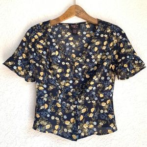 Hooked Up Blue Floral Flare Button Down Top
